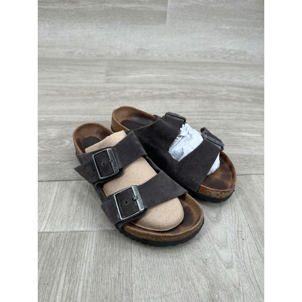 Birkenstock Arizona Sandals Womens 37 Brown Suede Two Strap Buckle Slides